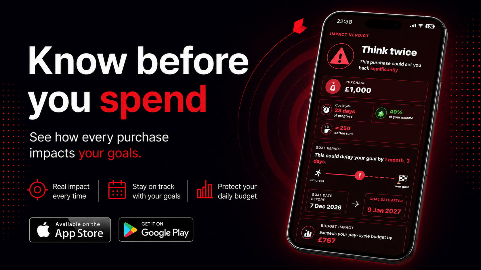 Know before you spend. See how every purchase impacts your goals with BudgetGoal.